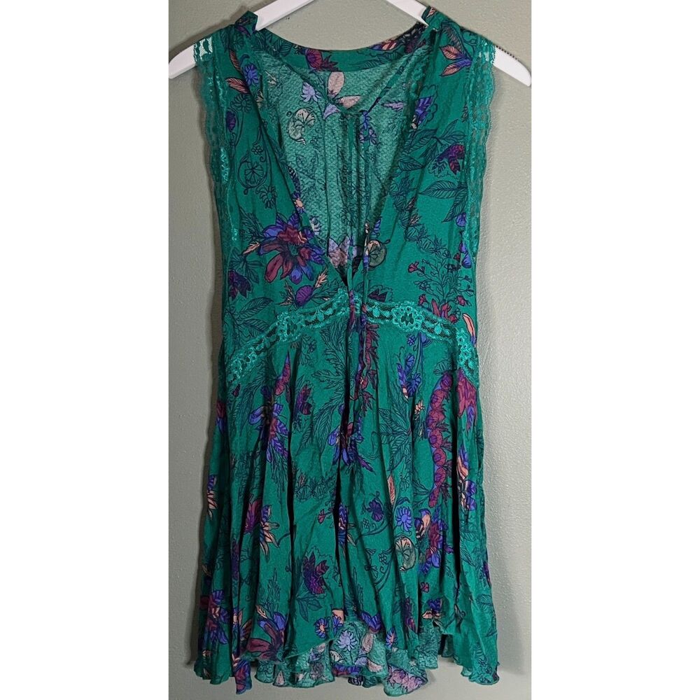 Free People Intimately She Moves Chemise Lace High Neck Floral Mini Dress XS